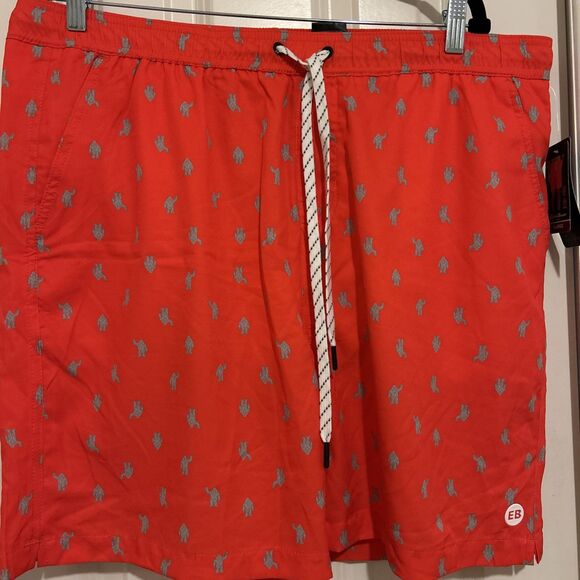 eddie bauer volley swim trunks, Red With Yeti, NWT, Size XL Sasquatch, 7 Inch - Picture 1 of 7